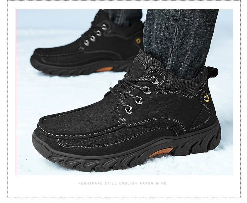 Dekabr Men Snow Boots Mountaineering Comfortable Durable Warm Non Slip Lace Up Ankle Boots British Style Winter Fur Shoes
