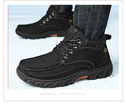 Dekabr Men Snow Boots Mountaineering Comfortable Durable Warm Non Slip Lace Up Ankle Boots British Style Winter Fur Shoes