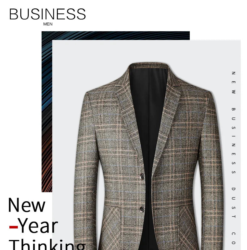 New Men Blazer Slim Fit Plaid Long Sleeve Smart Casual Blazer for Men 2026 Spring and Autumn Wedding Coat for Men Clothes
