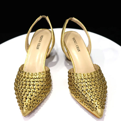 2023 New INS High-Heeled Pointed Toe Wedding Shoes Colorful Full Diamond Design Shoe and Bag Set for Nigeria Party