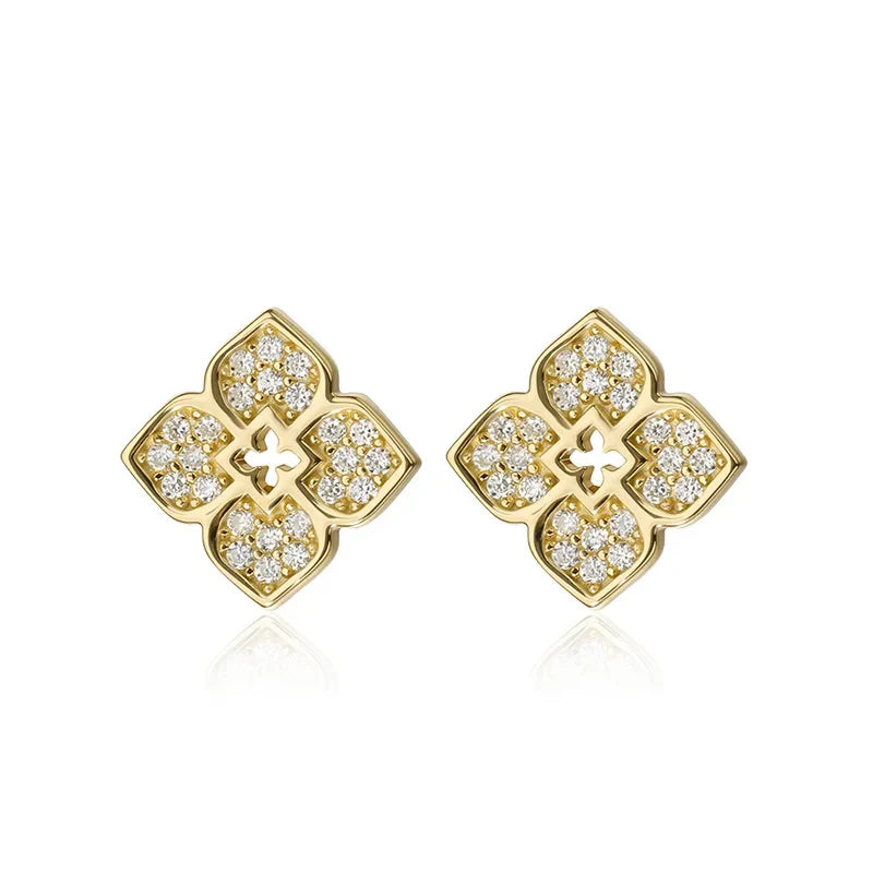 Each 0.9mm Full Moissanite Stud Earrings for Women Flower Classic Girl Earring Lab Diamond 925 Sterling Silver Jewelry