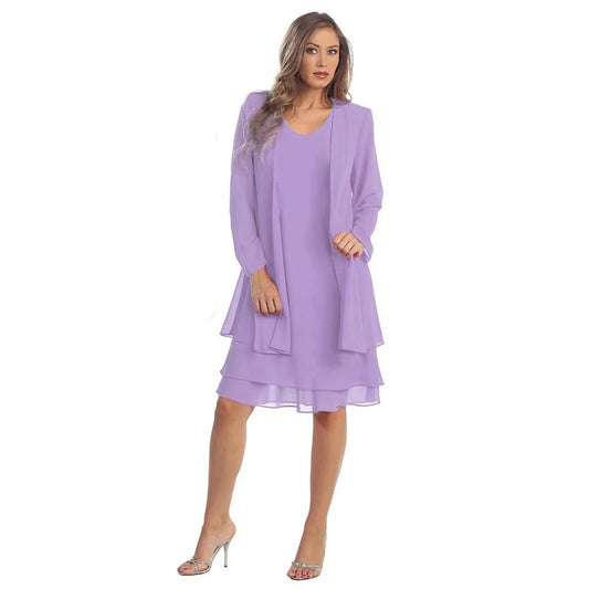 2 Pieces Chiffon Dress Set Women Casual Long Sleeve Solid Cardigan Dress Elegant Wedding Evening Party Dresses Clothing Vestidos
