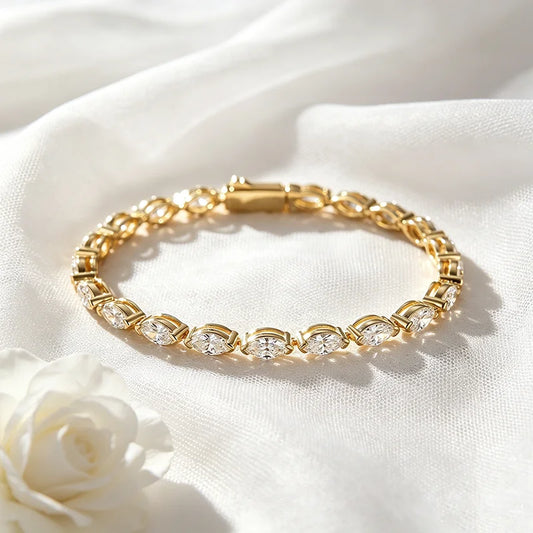 Bracelet tennis en moissanite taille marquise 3*6mm, entièrement serti de diamants, pour femme, style hip-hop, en argent sterling 925, pour mariage