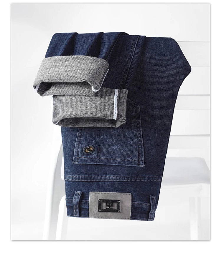 New Men's Comfortable Soft Business Fashion Straight Casual Denim Trousers Male Brand Clothing Light Luxury Stretch Slim Jeans