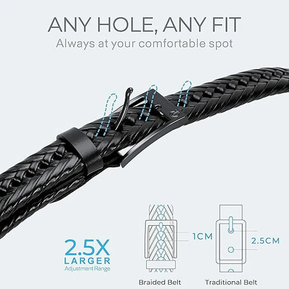 Leather Braided Belts for Mens Casual Woven Leather Belt for Dress Pants
