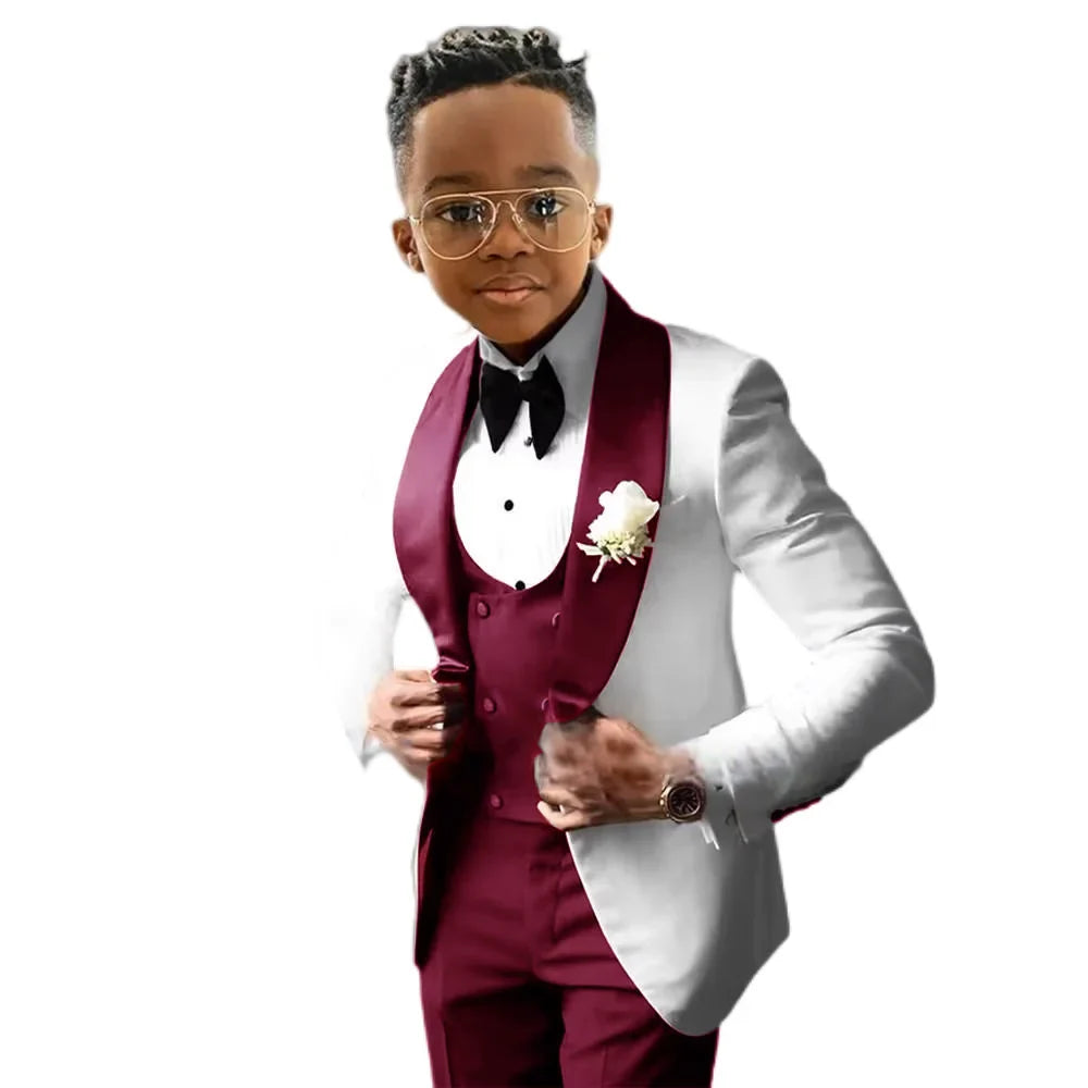 Kids Slim Fit Shawl Lapel Suit Set 3 Pieces Performance Costumes Elegant Flower Boys Formal Party Suit Kids Wedding Tuxedo 2-20T