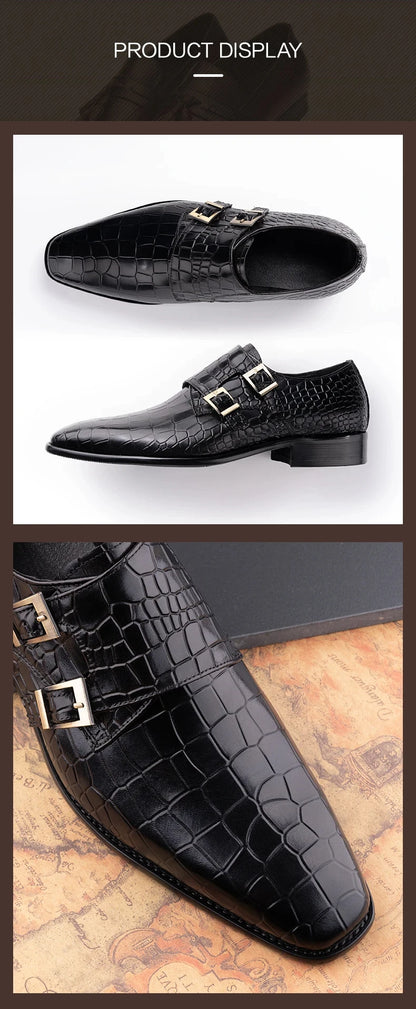 Men's Genuine Leather Dress Loafers Handmade Double Buckle Monk Slip-On Shoes for Party & Formal Wear Fashion& Men's Footwear