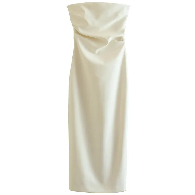 2025 Womens Strapless Dresses Summer Off White Black White Dress Midi Ruffled Off Shoulder Backless Dress Prom Vestidos 066