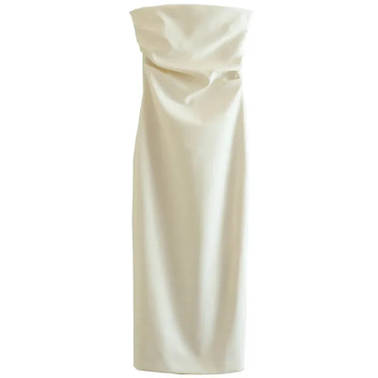 2025 Womens Strapless Dresses Summer Off White Black White Dress Midi Ruffled Off Shoulder Backless Dress Prom Vestidos 066