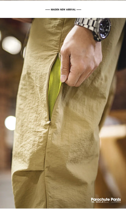 Men's Field Cargo Pants Lightweight Nylon Straight Leg Tactical Workwear Casual  Elastic Waist Trousers for Spring Summer