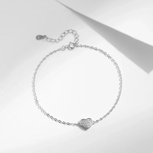 Bracelet chaîne maillons cœurs romantiques simples en argent sterling 925, style basique, plaqué platine, bijoux fins pour femmes, cadeaux