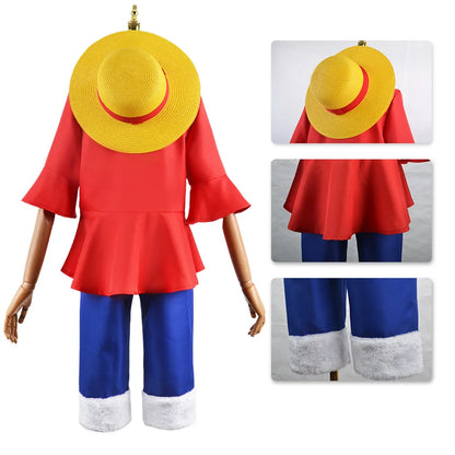 Anime Monkey D Luffy Cosplay Costumes ONE PIC Sun God Luffy Cosplay Red Suits Hat Halloween Carnival Costume For Adult Kids