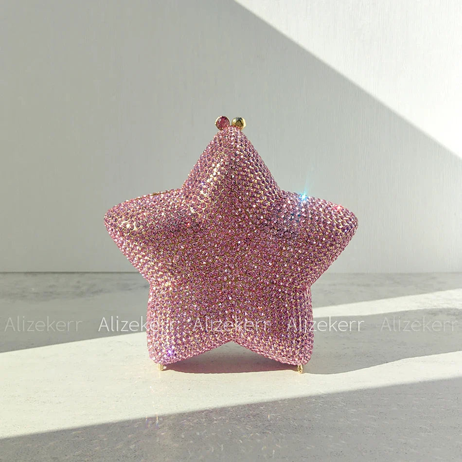 Star Shaped Crystal Evening Bags Women 2024 Boutique Gorgeous Gradient Colour Diamond Mini Clutch Purses Wedding Party