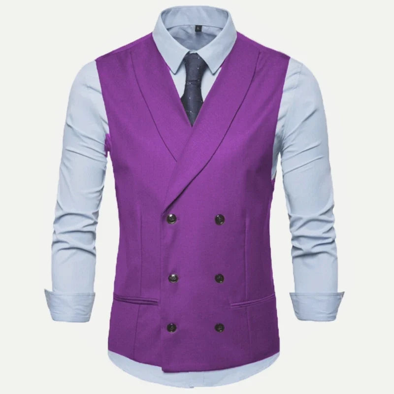 Men Vest Black Solid With Lapel Double Button Waistcoat For Regular Slim Wedding Banquet Business Work Men Suit Vest