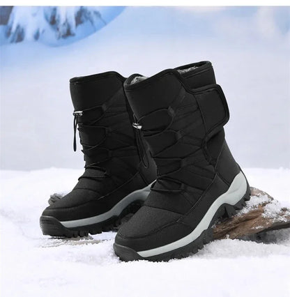 New Warm Men Plush Snow Boots High Top Winter Men's Boots Waterproof Winter Motorcycle Boots Outdoor Anti-Slip Men Hiking Boots