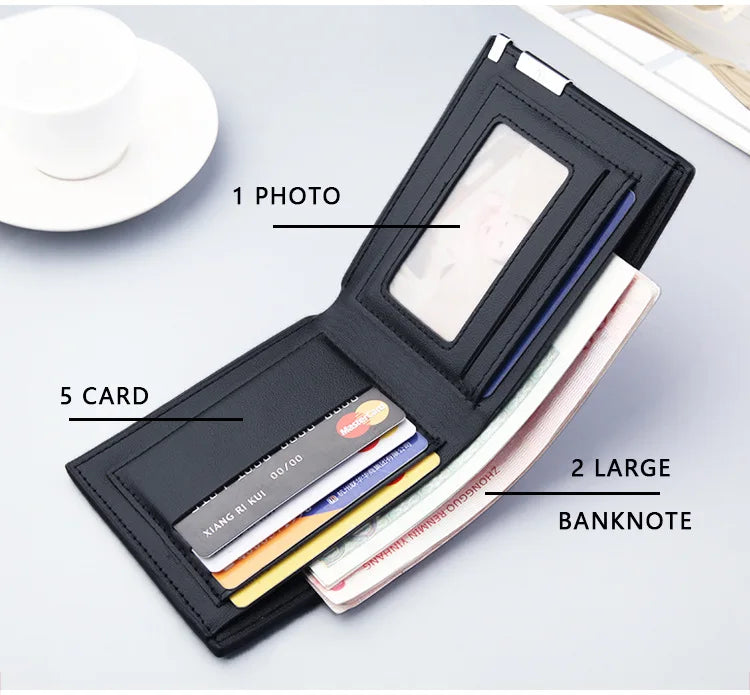 Short Men Wallets Card Holder Photo Holder Slim Male Print Wallet High Quality PU Leather Money Bag New Kpop Small Men's Purse