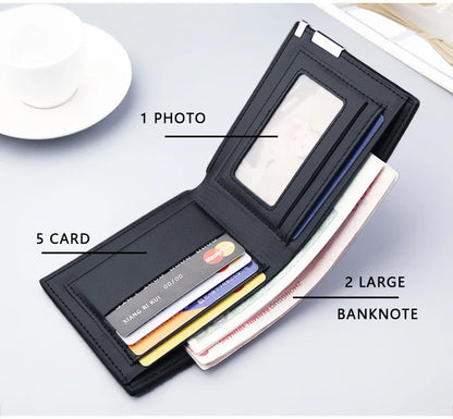 Short Men Wallets Card Holder Photo Holder Slim Male Print Wallet High Quality PU Leather Money Bag New Kpop Small Men's Purse