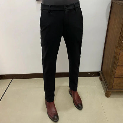 2025 Autumn Winter New With Velvet Warm Casual Pants High Quality Slim Fit Men's Formal Business Office Social Solid Trousers