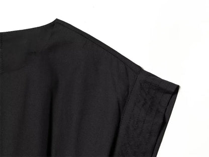 Women's Dress 2026 Spring New Black Short-Sleeve Pleated Decorative A-Line Long Dress Elegant and Simple Fashionable