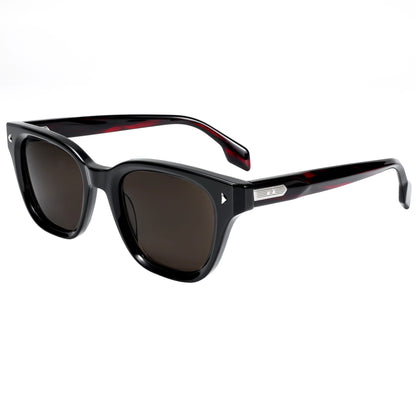Retro Sunglasses Black Acetate Dark Red Temples UV400 Non-Polarized Rectangle Unisex Eyewear