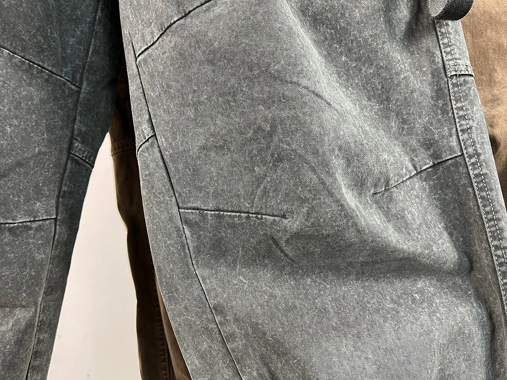 High Quality Snow Wash Distressed Cargo Pants Men Korean Fashion Plus Size Harem Pants Streetwear Joggers Casual Baggy Trousers