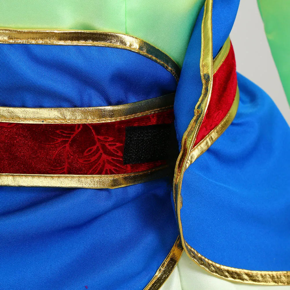 Mulan Cosplay Costume Girl Chinese-style Long-sleeved Hanfu with Hair Accessories Necklace Halloween Girl Hero Costume