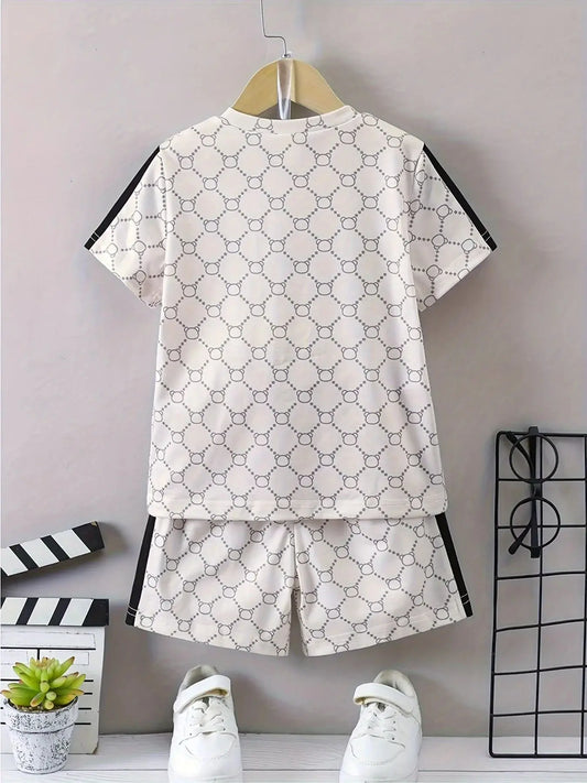 2025 Summer new children's suit Summer top and shorts 2-piece sportwear Cool boy pullover T-shirt Comfortable soft breathable li