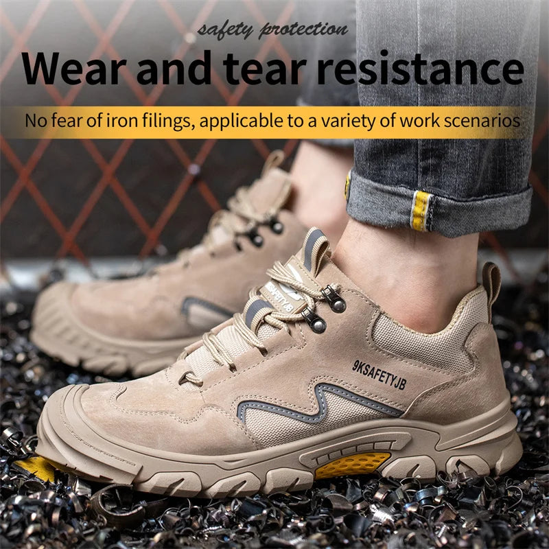 Black Leather Work Safety Shoes Waterproof Indestructible Steel Toe Cap Labor Shoes For Men Breathable Anti Smashing Sneakers