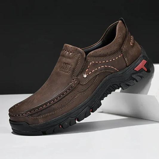 Handmade Leather Men Shoes Casual Outdoor Slip On Loafers Men Leather Shoes Flats Moccasins Walking Shoes Non-Slip