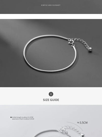 Hight Quality 100% 925 Sterling Silver Fashion Classic Snake Chain Bracelet Anklet Link for Women Fine Jewelry Bijoux