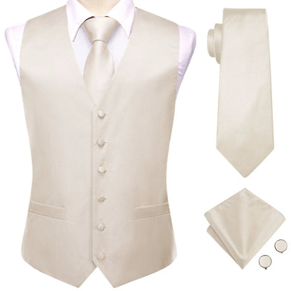 Silk Mens Suit Vests 4PC Woven Sage Green Solid Waistcoat Tie Pocket Square Cufflinks Business Wedding Dress Waist Jacket
