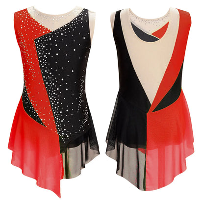 Kids Girls Sparkly Rhinestone Ballet Jersey Leotard Dress Toddler Gymnastics Artistic Figure Skating Dance Leotards Costume