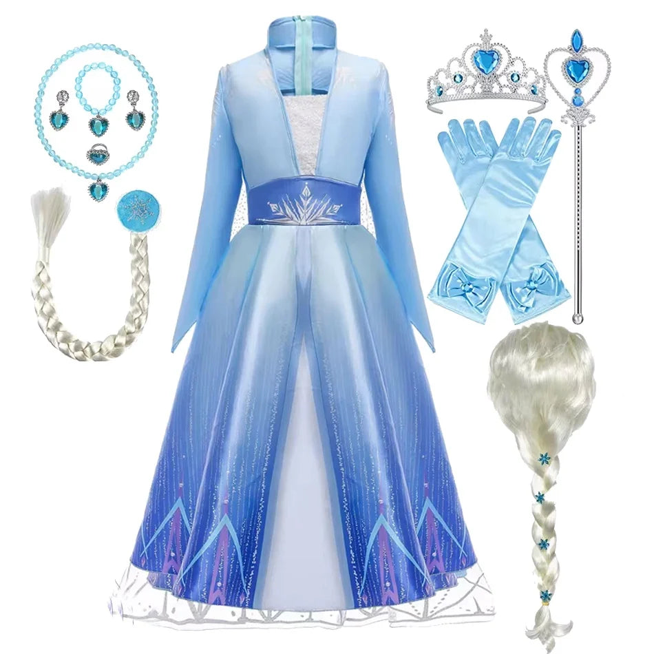 2025 Girls Dress Elsa 2 Kids Princess Cosplay Costume Fancy Children Gowns Vestidos Snow Queen Girl Carnival Costume