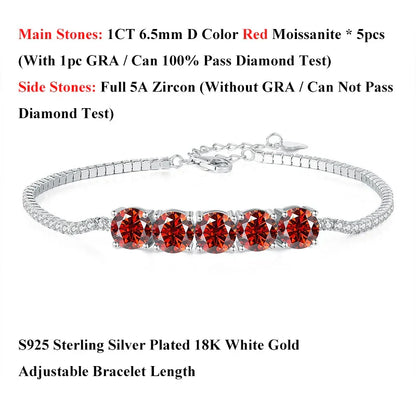 Pink Blue Green Moissanite Diamond Link Bracelet 6.5mm 5cttw for Woman 925 Silver Plated 18K Adjustable Chain Bracelets