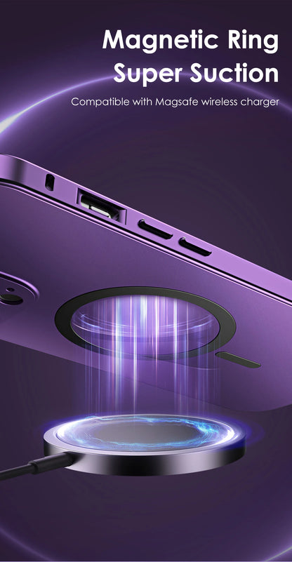 Aluminum Metal Frame Magnetic Case For iPhone 13 12 14 15 16 17 Pro Max For Magsafe Wireless Charging Lens Film PC Back Panel