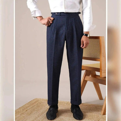Autumn Herringbone Dress Pants For Men Naples Men's Wool Blend High Waist Social Casual Versatile Long Pants Office Trousers Men