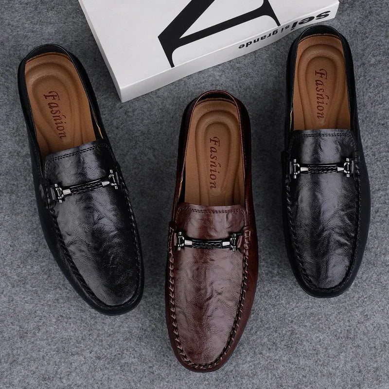Men Casual Summer Shoes Hollow Out Breathable Men's Driving Shoes High Quality Male Business Shoes 2024 Genuine Leather Loafers