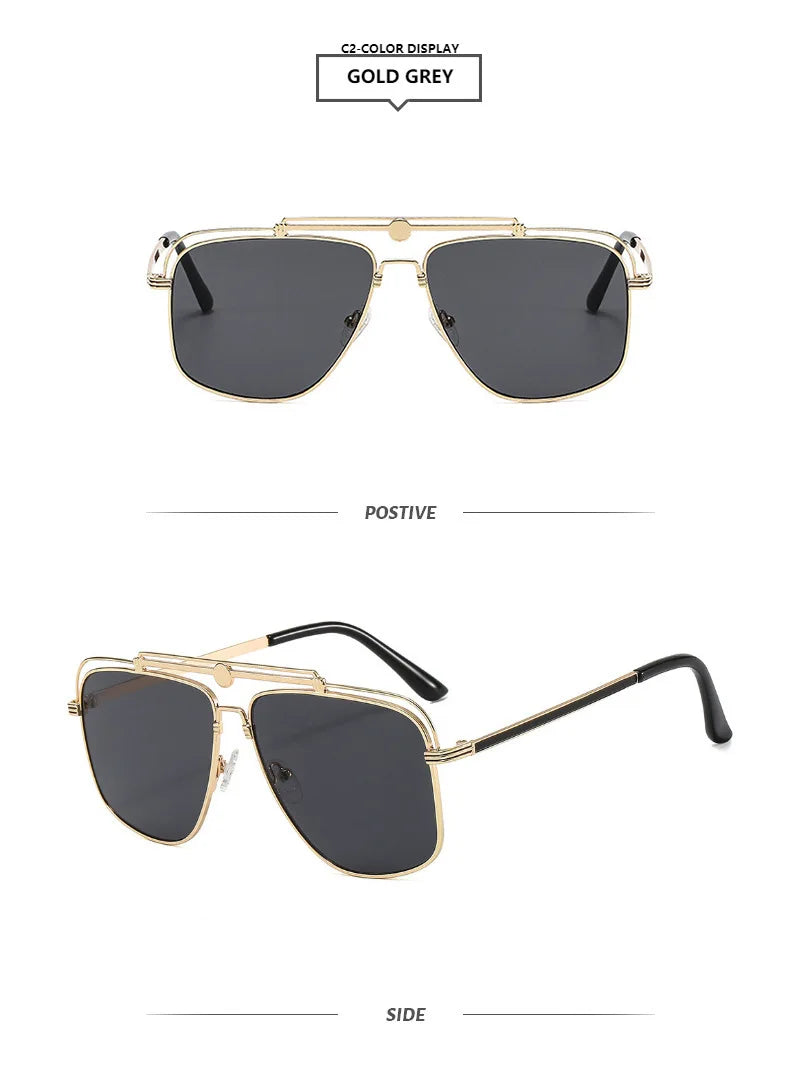 Big Metal Frame Gradient Sunglasses UV400 Protection Classic Sun Glasses Driving Oversized Square Sunglasses for Women & Men
