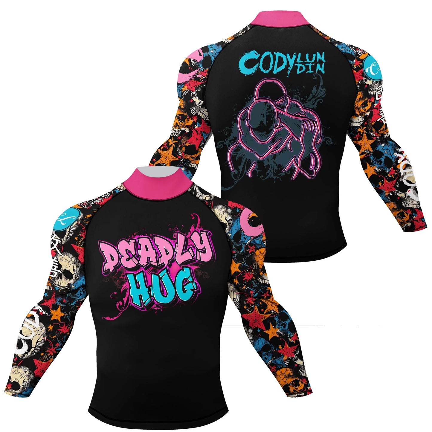 Cody Lundin Mock Neck Men Compression Long Sleeve Fitness Shirt Grappling Boxing Jersey, MMA Jitsu BJJ Rash Guard With Anti Slip