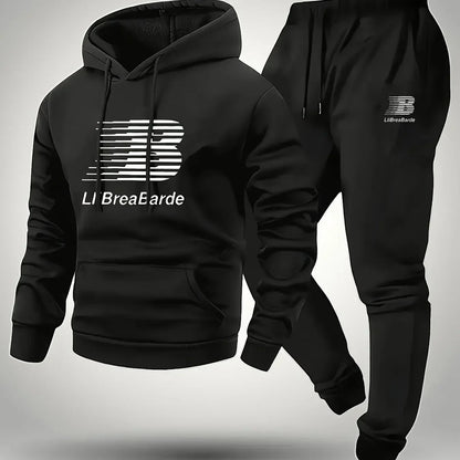 Men's Printed Letter Graphic Casual Hooded Sports Outfit Long Sleeve Pullover Slightly Elastic Suitable for Spring and Autumn