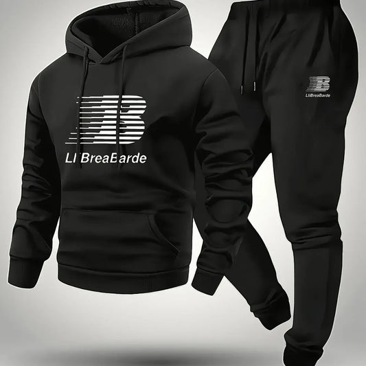 Men's Printed Letter Graphic Casual Hooded Sports Outfit Long Sleeve Pullover Slightly Elastic Suitable for Spring and Autumn