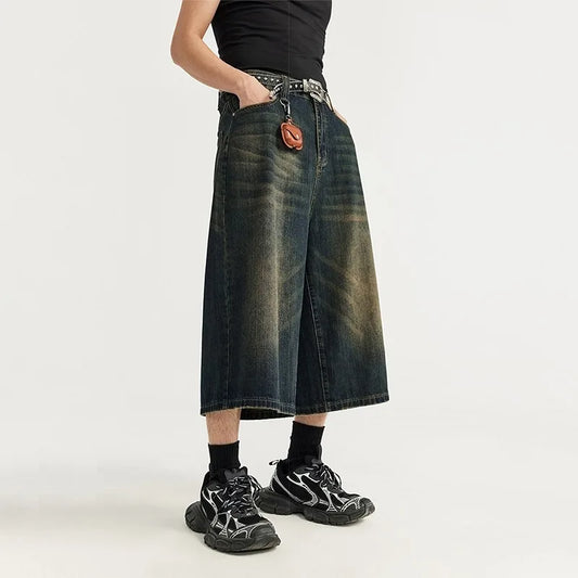 Vintage Y2k Baggy Denim Shorts Wide Leg Pants For Women&Men Fashion High Waisted Wash Knee Length Jeans Shorts Oversize Pants
