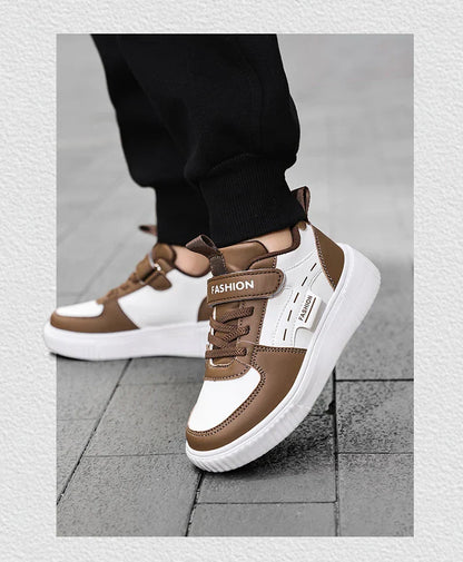 Kids PU Leather Sneakers Casual Basketball Shoes for Boys Trendy Sports Trainers Breathable Non-slip Children Footwear