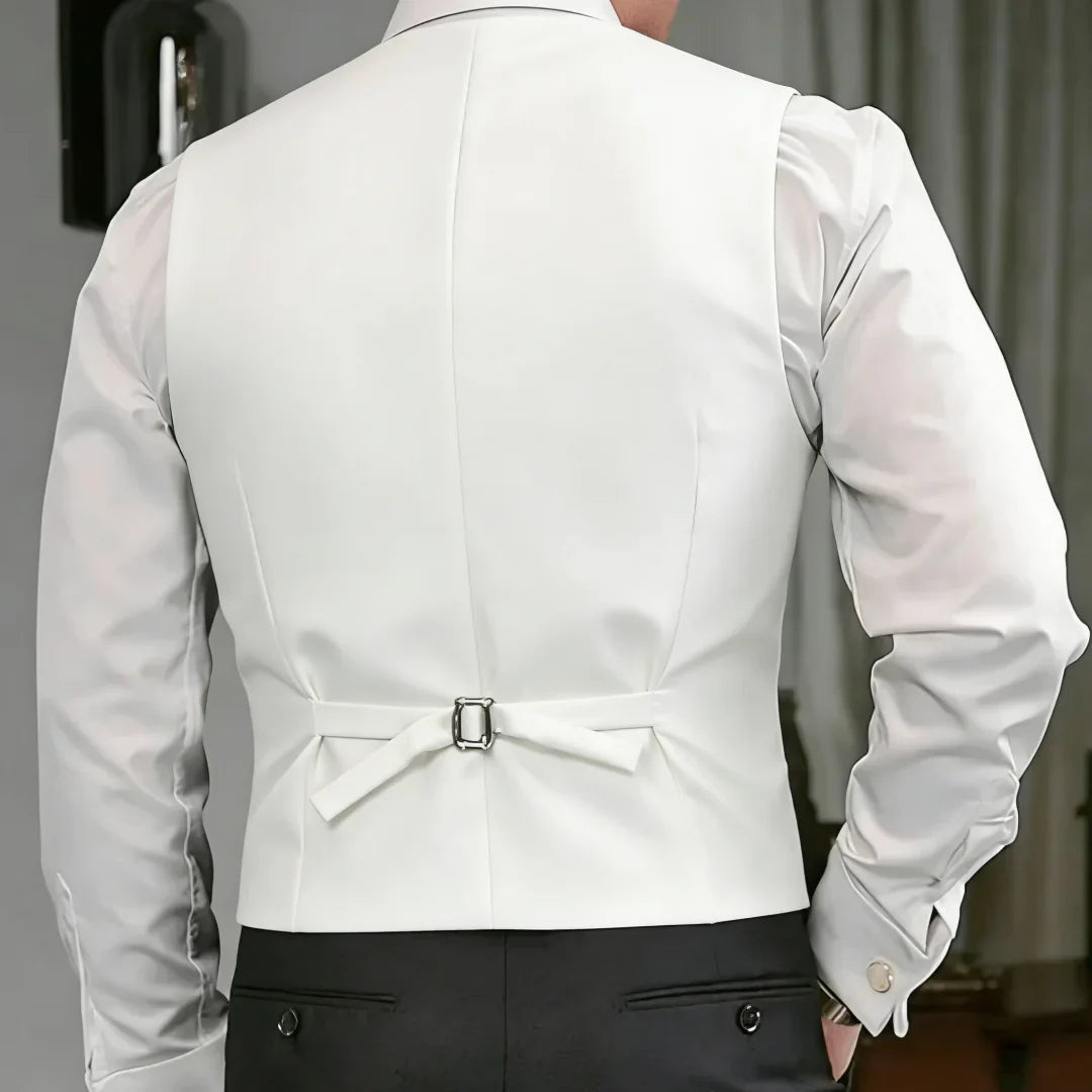 Men Vest White Double Button Solid With Lapel Waistcoat For Wedding Birthday Banquet Party Business Work Daily Men Suit Vest