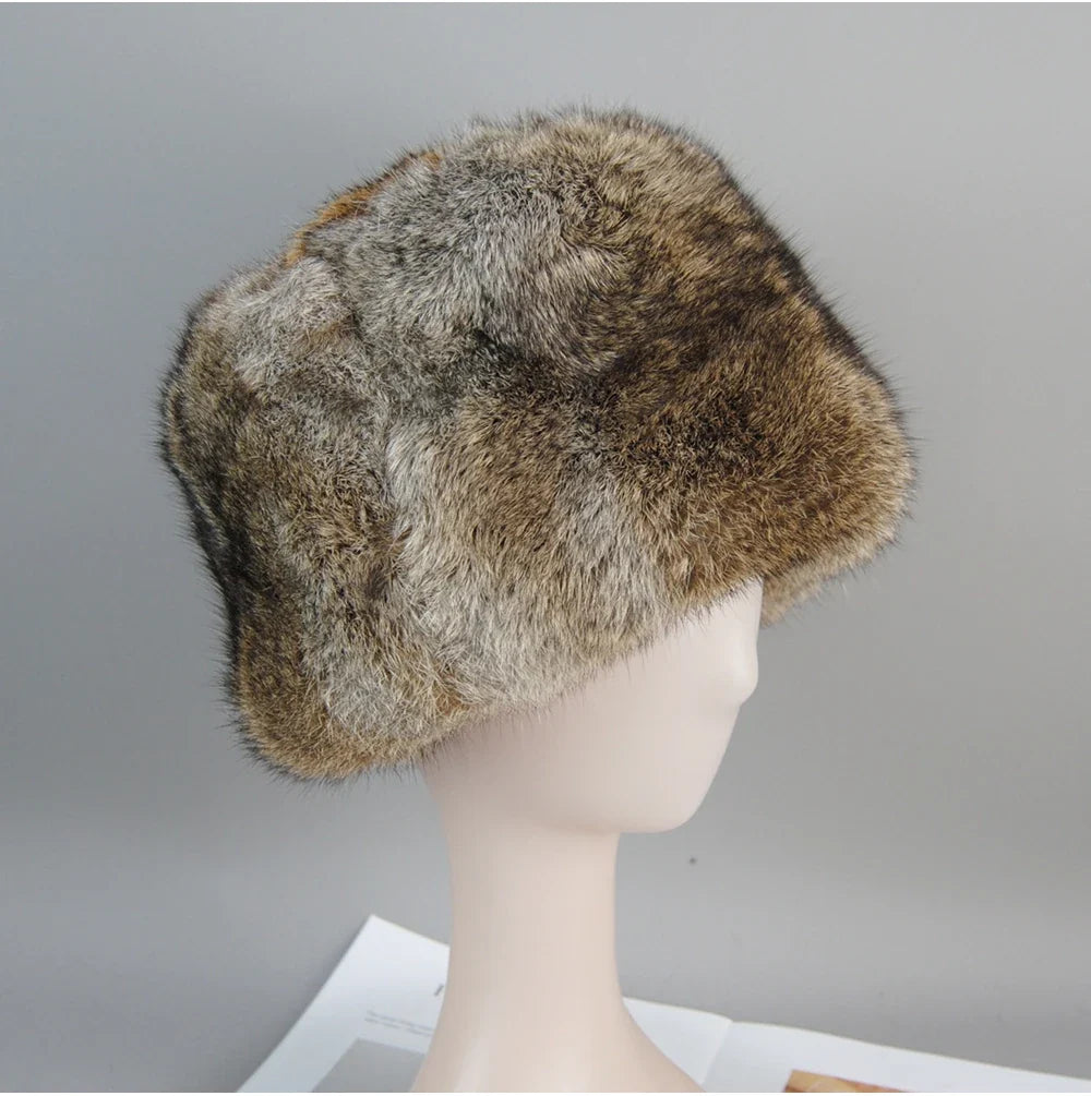 2026  Unisex Winter Russian Outdoor 100% Genuine Rabbit Fur Caps Warm Real Rabbit Fur Bomber Hat Natural Quality Rabbit Fur Hats