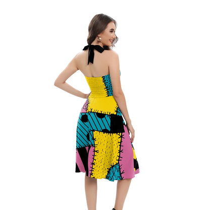 Halloween Nightmare Christmas Sally Dress Spaghetti Strap Women's Sexy Backless Dresses Patchwork Vestidos