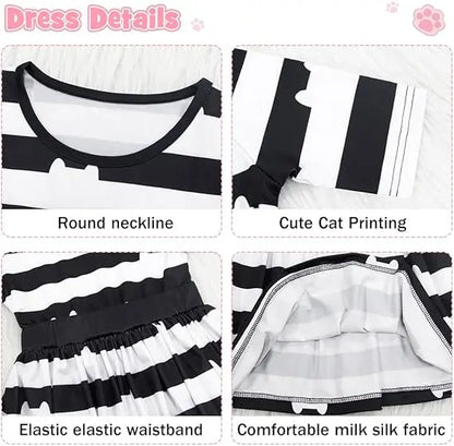 Carnival Party Children Black And White Stripe T-Shirt+Skirt+Bag Sets Kids Cartoon Cats Cosplay Costume Party Outfits 4-8Y