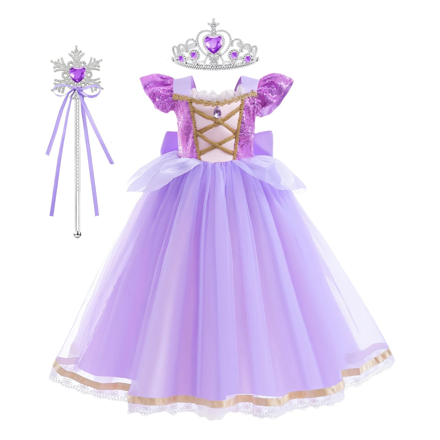 Baby Girls Deluxe Elegant Rapunzal Princess Dress Cosplay Costume Kids Halloween Birthday Party Vestido Purple Puffy Dresses