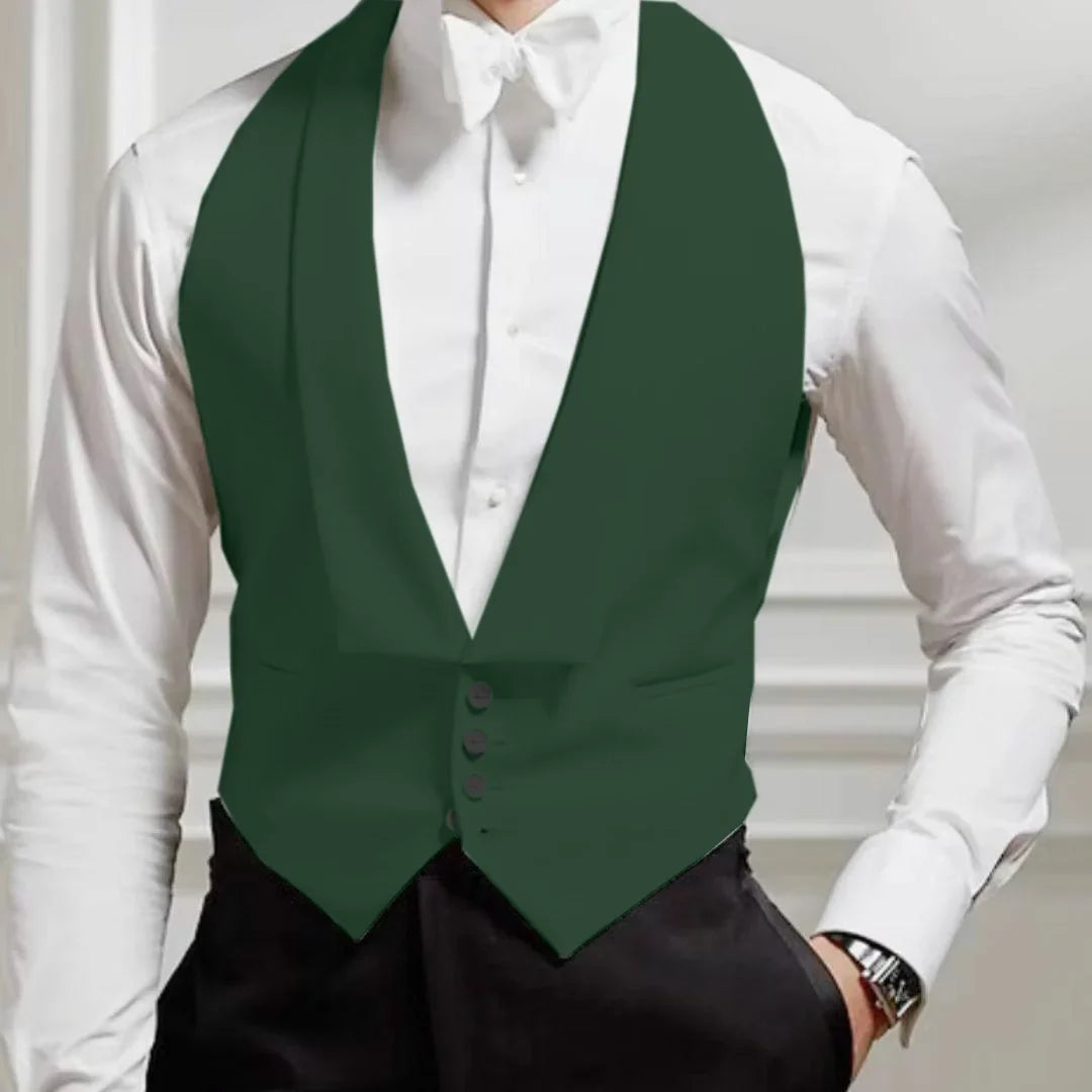Men Vest White Single Button Solid With Lapel Waistcoat Suit For Wedding Birthday Banquet Party Business Work Men Suit Vest