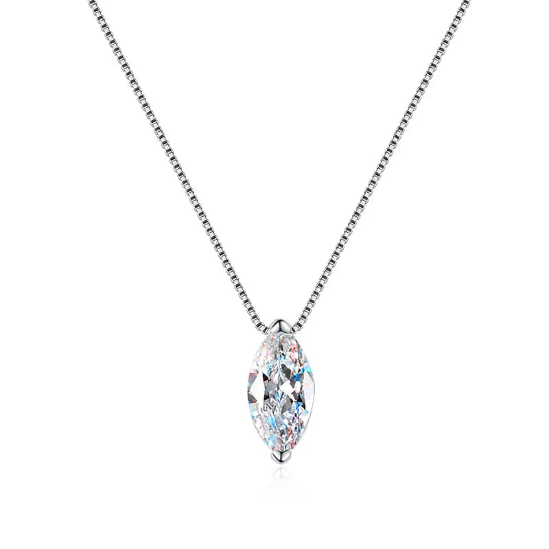 1CT Marquise Cut Moissanite Necklace for Women Box Chain 5*10mm Stone S925 Sterling Silver Pendant Lab Diamond Jewelry